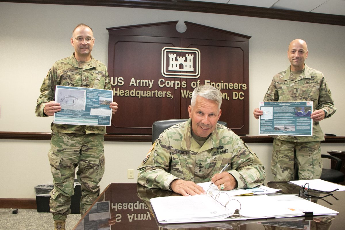 USACEHQ's tweet photo. Lt. Gen. Todd T. Semonite, USACE Commanding General and 54th U.S. Army Chief of Engineers, has signed the St. George Harbor Improvement Chiefs Report. The proposed project increases safe accessibility of marine navigation to the community of St. George, Alaska. (THREAD) https://t.co/uCaGsdQDvC
