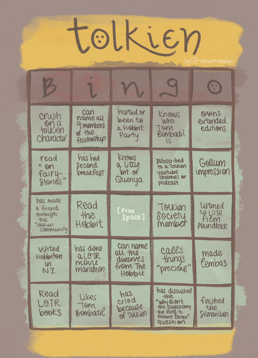 For  #TolkienEveryday Day 23 I did  @TeawithTolkien Tolkien Bingo. Love the idea and wish I could’ve checked off travelled to Hobbiton, but unfortunately I haven’t made it to New Zealand yet!  #TolkienBingo