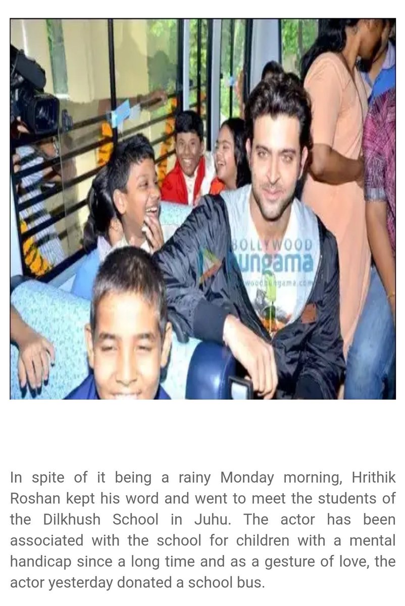 Having suffered frm bullies since childhood due2his extra finger n stutter  #HrithikRoshan had always been empathetic espiecially2d causes of d disabled which he defines as "specially abled".When he got2knw Dilkhush School(Special school) need a bus he donated1 & keeps aiding dem