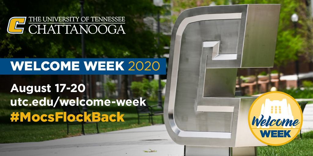 UTChattanooga's tweet image. We&apos;re so happy our Mocs are flocking back! Welcome Week 2020 kicks off this Sunday. 🎉

Get involved, meet new people &amp;amp; have some masked-up, socially-distanced fun! Check out utc.edu/welcome-week for more info on the virtual &amp;amp; in-person events. #MocsFlockBack #utc24