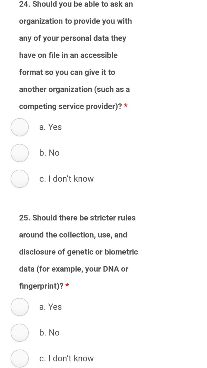The final screenshot I'll share has Q's about data portability & biometric data. This biometric data question will likely get a lot of feedback from industry & researchers.