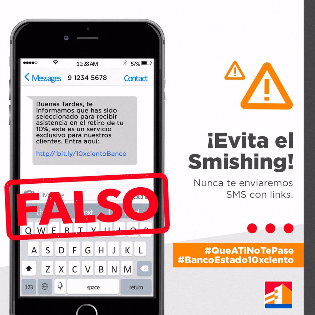 Si recibiste un SMS así, bórralo y bloquea al remitente porque es una estafa 😯 #QueATiNoTePase Nunca te enviaremos mensajes con links por ningún medio 😉 Revisa más consejos de seguridad en queatinotepase.cl
