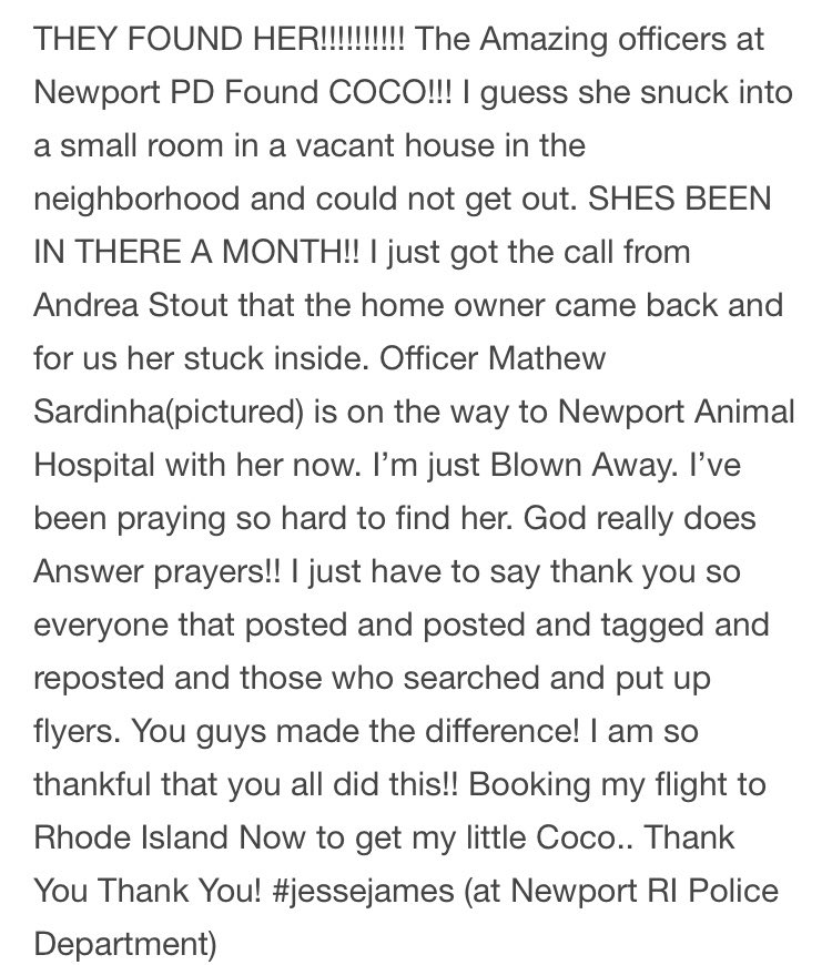 JesseJamesFans's tweet photo. Flashback Friday 
❤️reposting the August 14th 2019.. 😍
THEY FOUND HER!!!!!!!!!! The Amazing officers at Newport PD Found COCO!!!! #jessejames #CocoLoco #fbf #payupsucker #frenchie https://t.co/9gK0aQCLig
