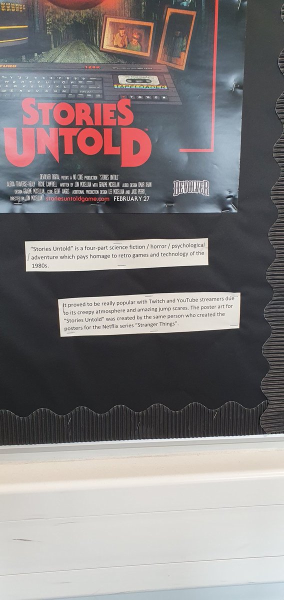 Made a class display to show off the work of former Denny High teacher <a href="/graeme_NoCode/">Graeme McKellan</a>, who is now a fancy video game designer.  His studio came along to Living Denny last year.

All bias aside, two of the best games I've played in the last few years!

@_NoCode @jon_NoCode