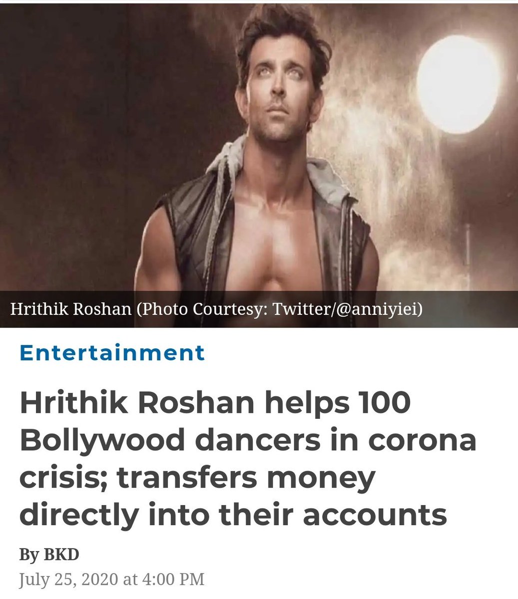 When d world is coping with d deadly  #Covid pandemic apart from death loss of jobs is another side effect. D entertainment industry is no exception. D bg dancers who worships  #Hrithik being d dance icon dat he is are aided by him in silence. Again no statement from him.