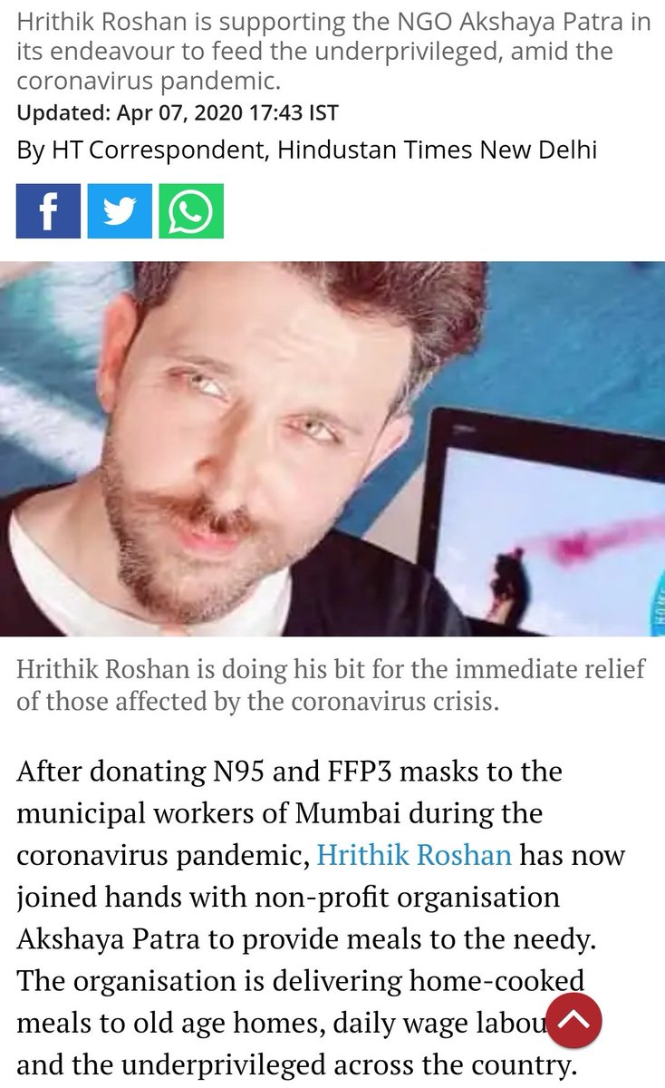  #HrithikRoshan's silent contribution amidst pandemic continues.He dsnt roar & pledge2donate crores in miniters funds that remains unused fr d ones who deserve it.He sits & finds causes where d help can directly reach d poor.He continues2feed d poor,underprivilaged,old age homes