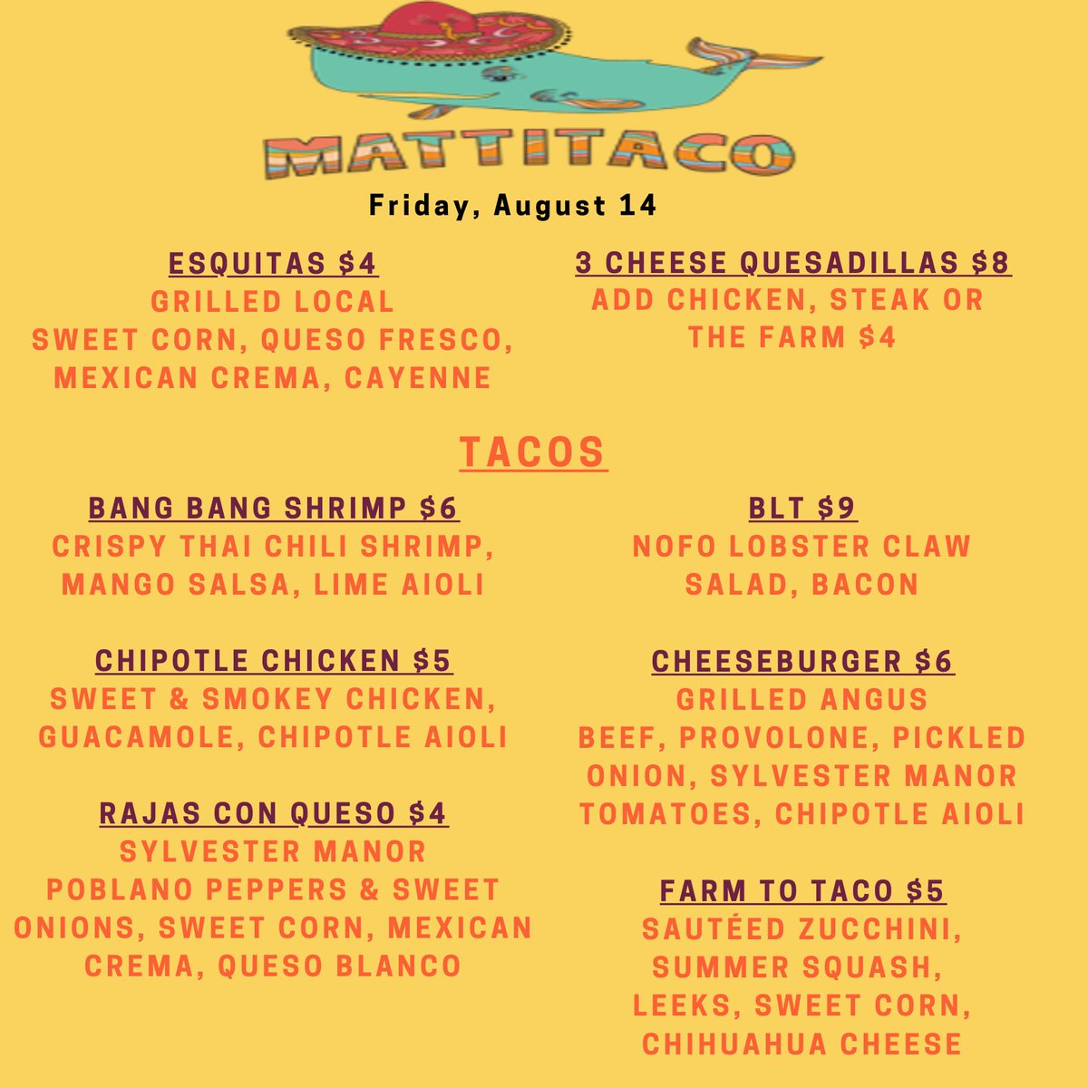 Foodie Friday time!! Mattitaco is back serving up lots of different options using fresh veges from the Farm. Stop by the Airstream parked at the Farmstand between 1-8pm and pick up a variety of delicious tacos for lunch or dinner! Farmstand open late. #foodiefriday #shelterisland