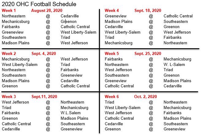Revised 2020 OHC football schedule.
