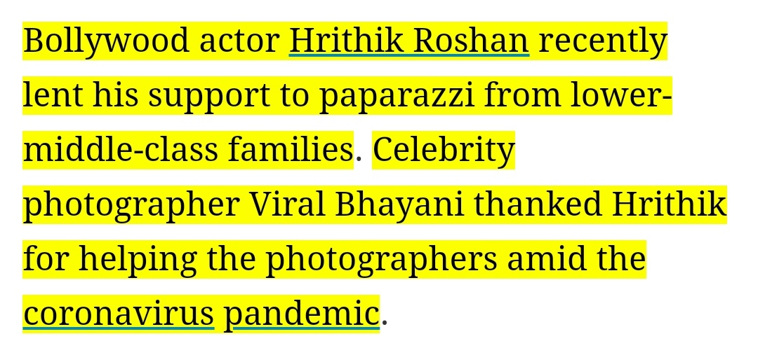 The paprazzis too are the worst sufferers with no star spottings.  #HrithikRoshan is the first celebrity to aid them.  #Hrithik starts & bollywood follows. After  #Hrithik there were series of donations to them. But it began with him.