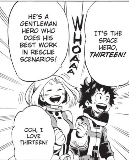 Awwww this is the first time we've seen Uraraka get really excited about a hero! Actually this is probably the most excited we've seen a focused character other than Deku get about heroes. Def first one outside of All Might