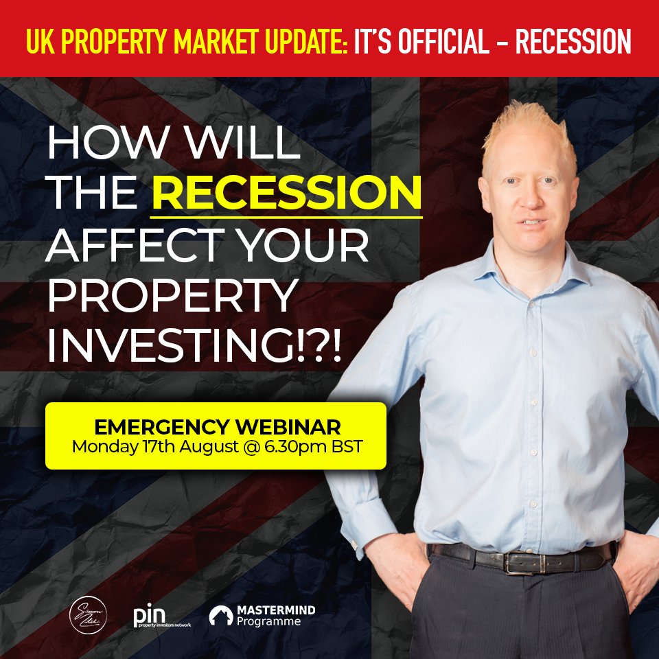 simonzutshi's tweet image. It's Official the UK is in the worst recession ever. How will this affect your property investing? Join me on Monday for a live EMERGENCY webinar to fins out what you need to do now. Register here now for free: property.isrefer.com/go/emergency-r…