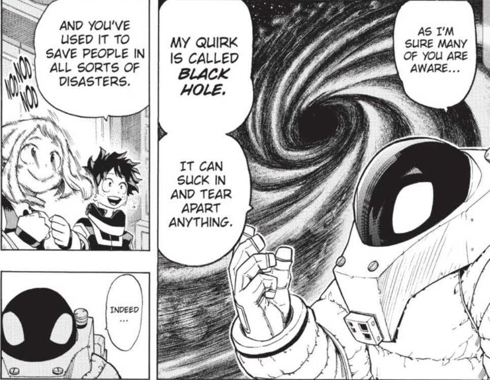 And then when Thirteen makes this point Ochako really sobers up. When people are good, the idea that their quirk could be dangerous can slip the mind, and it looks like something Ochako never thought of her Hero before.