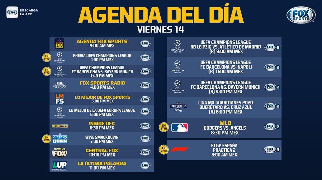 RossanaSalgado's tweet photo. #QuédateEnCasa porque ya es viernes y aquí todo lo que @FOXSportsMX tiene para ti el día de hoy . Nos vemos hoy en #LMFS https://t.co/hsShlAJnZw