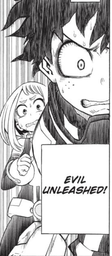 HEEEEEEEEERE'S SHIGGY and Ochako (and Deku I guess) look rightfully terrified (have we talked about Hori's insane art yet??? Cause wtf the TALENT) end of ch 13