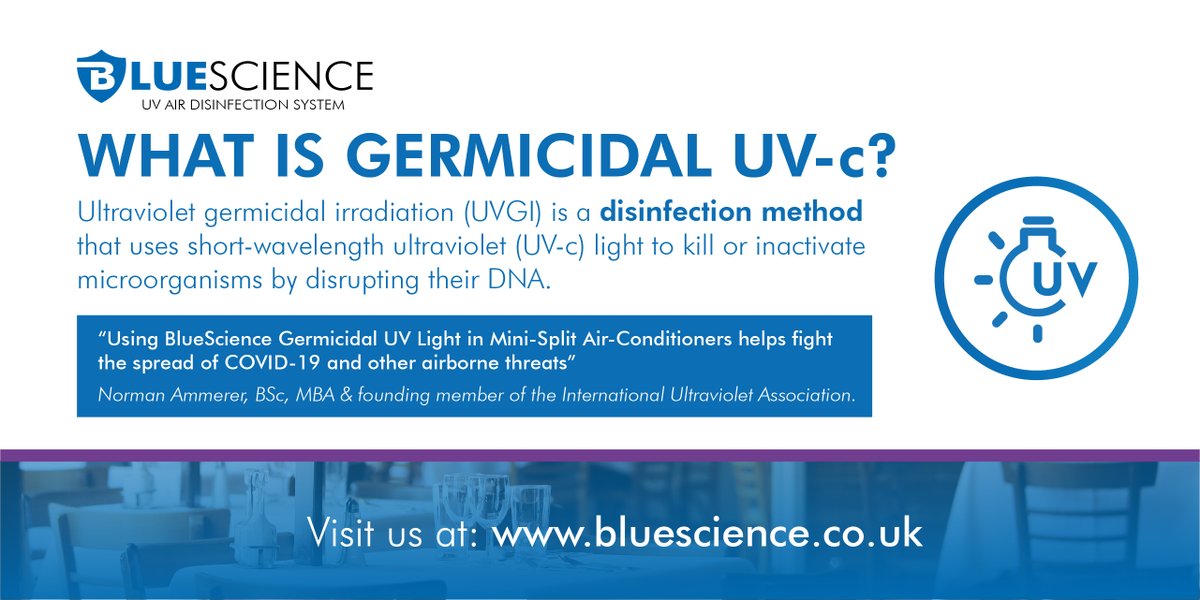 BlueDiamondPump's tweet photo. What is Germicidal UV-c?
Ultraviolet germicidal irradiation (UVGI) is a disinfection method that uses short-wavelength ultraviolet (UV-c) light to kill or inactivate microorganisms by disrupting their DNA.
Learn more at https://t.co/xoRffQxbbx #bluescience #airdisinfection https://t.co/rQwcJDZxYX