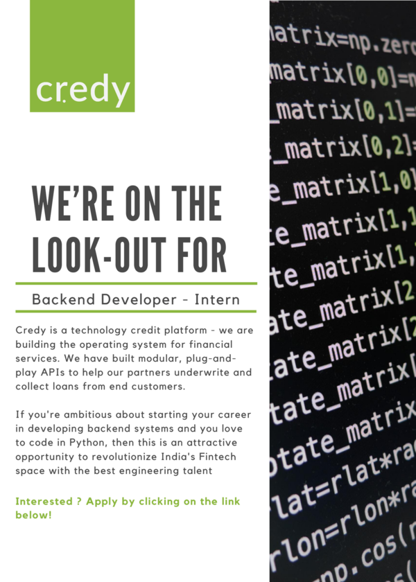 credydotin's tweet photo. Credy is hiring!

We are looking to add ambitious interns to our backend developers team!
Apply now: https://t.co/jl5ugyZkt0

#Hiring #Interns #BackDevelopers #Fintech #Jobs #credy https://t.co/nCsZekURKO