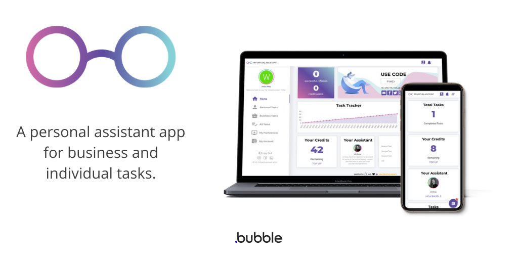 bubble's tweet photo. How about a #virtual assistant to help manage your tasks? Wes and Lindsay co-founded My Virtual Assistant so you can manage your tasks from anywhere. 

Find out why they chose Bubble's #nocode platform and how @mvassistantuk helps users around the world
https://t.co/WJL6125Utj https://t.co/PvRUVB7JFc