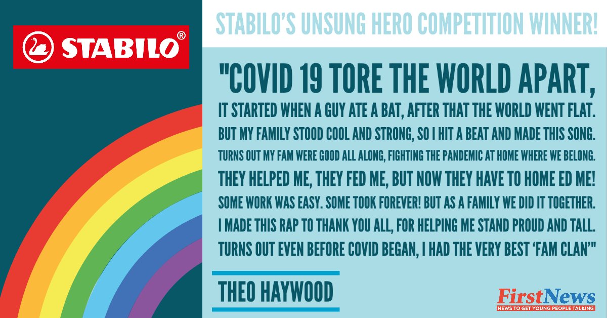 First_News's tweet photo. Congratulations to Theo Haywood the winner of our exclusive #STABILOUK Unsung Hero competition! Theo wrote this very entertaining rap, nominating his family as his unsung heroes. Find out more on page 20 of this week's paper! @STABILOUK #UnsungHero https://t.co/rSdLdjE6oE