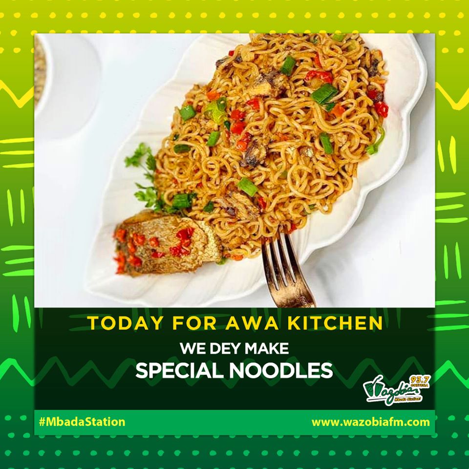 WazobiaOnitsha's tweet photo. #AwaKitchen Wit #FirstLady @tochi_wazobia 2pm-6pm
#WeDeyCook: SPECIAL SARDINE NOODLES
#INGREDIENTS:
2 or 3 packs of noodles
1 large size Onions
Β½ cup green peas
2 medium size carrots β finely diced
2 pieces of fresh pepper β well diced
1 Sardine
2 tablespoons of vegetable oil https://t.co/C3sZ1cxuhM