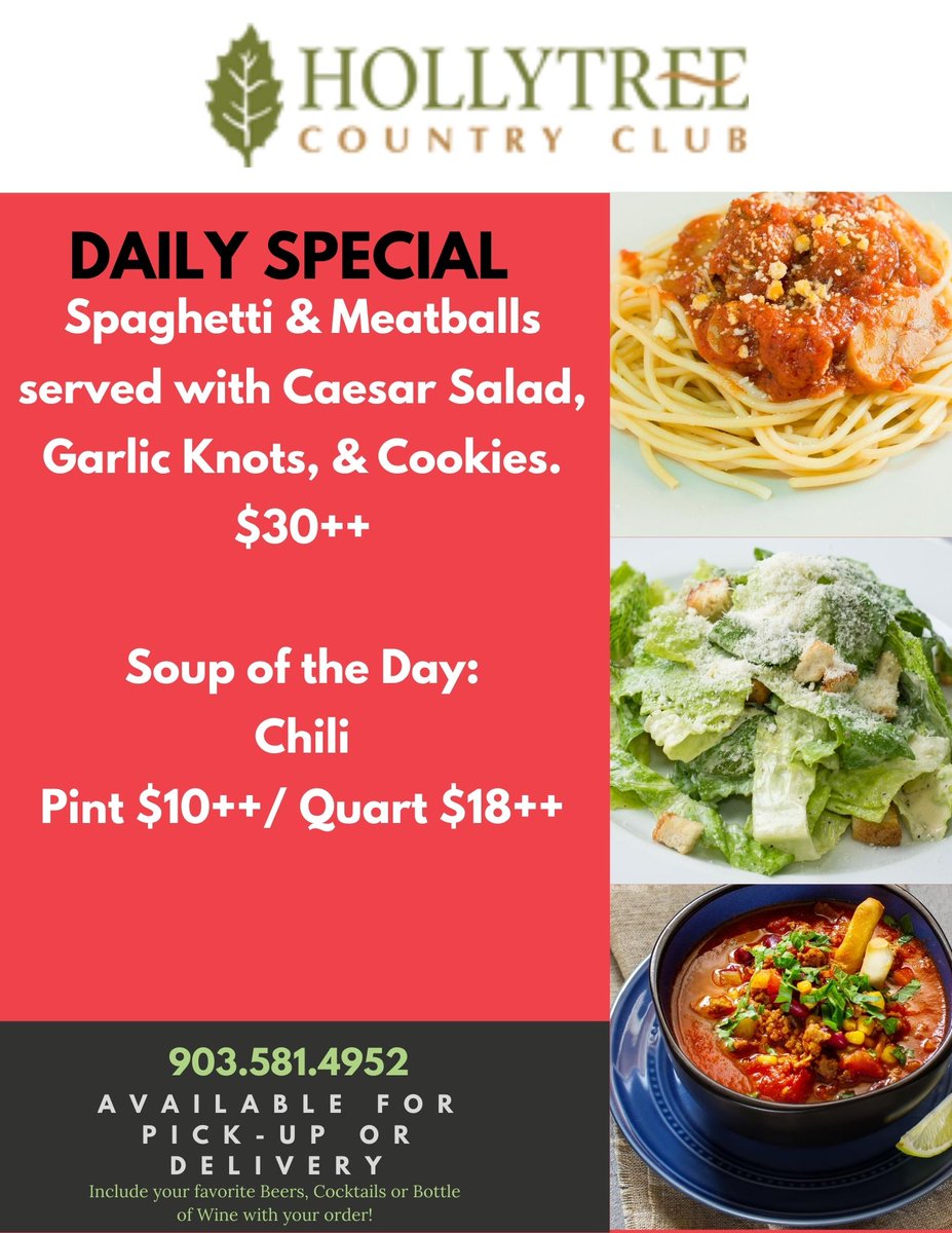 HollytreeTyler's tweet photo. Its Friday at Hollytree! Call in your order for our Daily Special or Dine in our Mixed Grille!

903-581-4952
Reservations Required
No tables larger than 10 https://t.co/5IKqwcb2wr