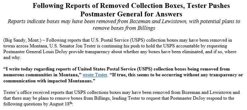 Clarifying an earlier tweet: Just confirmed with the MT Postal Workers Union there are orders for 13 collection boxes to be removed just in Missoula. The direction came down in the mid-July. It's unclear how many have been removed already. Digging now.  #mtnews  #USPS