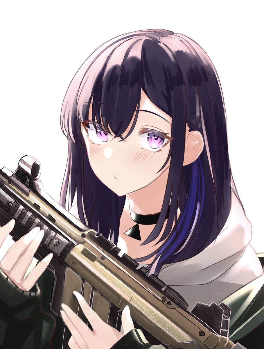 1girl weapon gun solo holding weapon holding purple eyes  illustration images