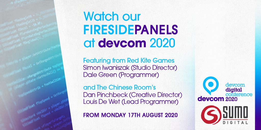 Sumo Digital (@sumodigitalltd) on Twitter photo Join <a href="/RedKiteGames/">Red Kite Games</a> and The <a href="/ChineseRoom/">The Chinese Room</a> next week for a trio of digital talks at #ddc2020!
Their sessions will cover the topics of Co-Development, Narrative Design, and Developing for <a href="/AppleArcade/">Apple Arcade</a> - You won't want to miss out!
Register Now:
devcom.global Join <a href="/RedKiteGames/">Red Kite Games</a> and The <a href="/ChineseRoom/">The Chinese Room</a> next week for a trio of digital talks at #ddc2020!
Their sessions will cover the topics of Co-Development, Narrative Design, and Developing for <a href="/AppleArcade/">Apple Arcade</a> - You won't want to miss out!
Register Now:
devcom.global