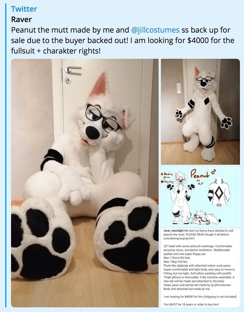 Raver has been trying to sell a suit I made, for weeks. A recent sale attempt fell through so I inquired if we could arrange to have the partial sold to a client of mine so I could finish it off with a new bodysuit. We agreed to 24 hrs to be sure no one else came forward.