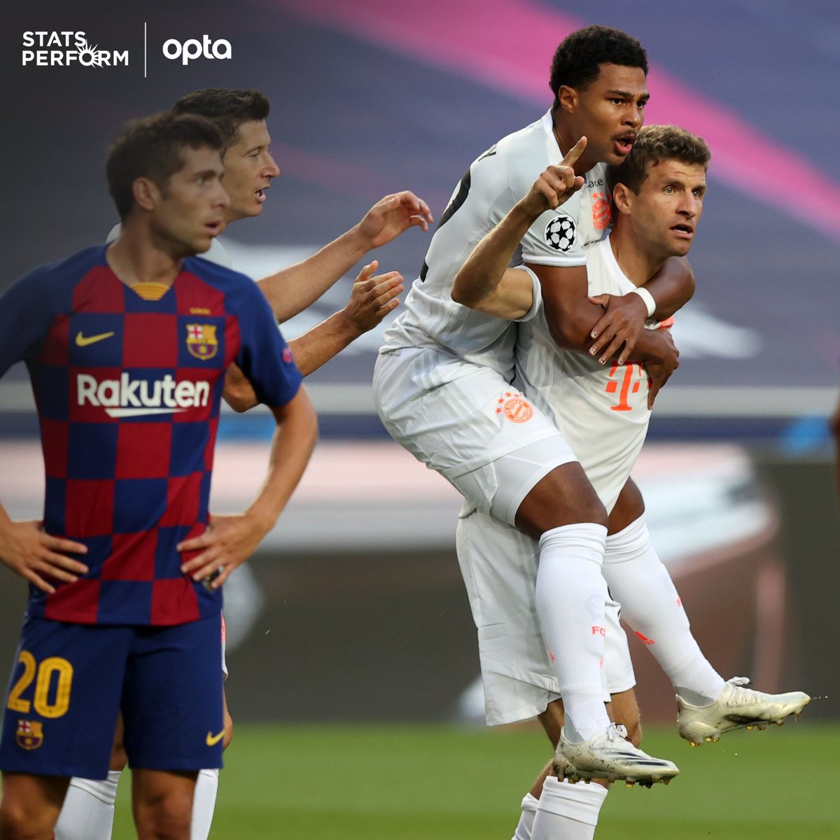 OptaJoe's tweet photo. 5 - Thomas Müller has scored five goals in five appearances against Barcelona in the Champions League - only Andriy Shevchenko has scored as many goals against them in the competition (also five). Instinct. #UCL https://t.co/Cp1oPmKyje