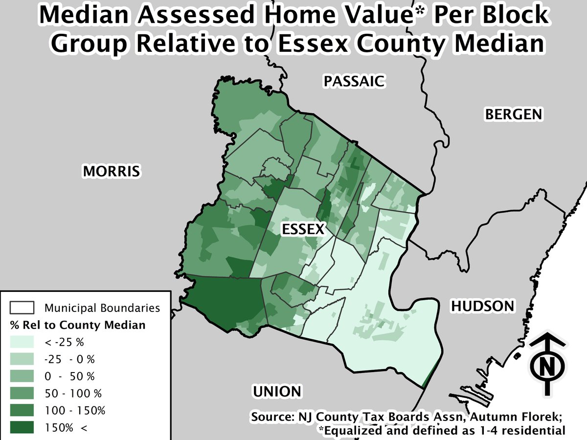 You can compare the median per block group to the median countywide. In places like Short Hills and in Montclair close to Eagle Rock, the median home can be at least 1.5 times the county median.