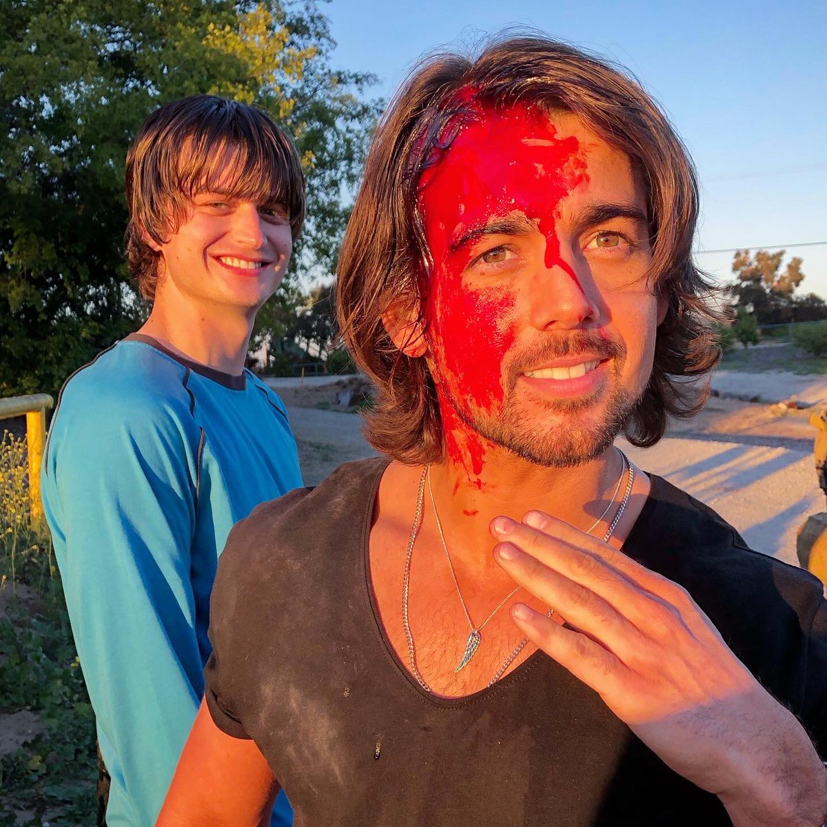Why am bleeding from the skull? And why are me and <a href="/joe_keery/">Joe Keery</a> smiling about it like insane people? You can find out today because Spree is now available in drive in theaters and on VOD (Amazon, Apple TV, Fandango, Vudu, Google play, etc) #spree #thelesson