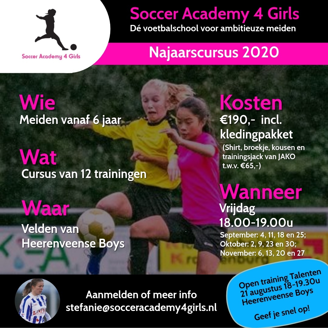 Soccer Academy 4 Girls’ start weer met de najaarscursus voor meiden vanaf 6 jaar: Binnenkort start de ‘Soccer Academy 4 Girls’ weer met de najaarscursus voor meiden vanaf 6 jaar. Vrijdag 21 augustus organiseren zij een open training. Uiteraard... tinyurl.com/yywtmc3d