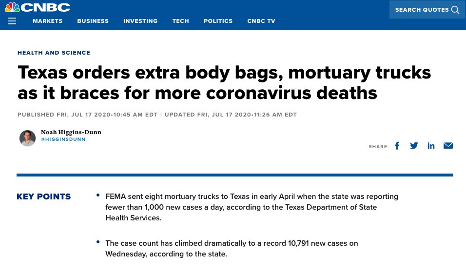 . @ChipRoyTX also said Texas had COVID-19 under control at that time — even though FEMA was sending refrigerated trucks to help overwhelmed morgues. And on a day that Texas had set a record for new positive cases: 10,000.