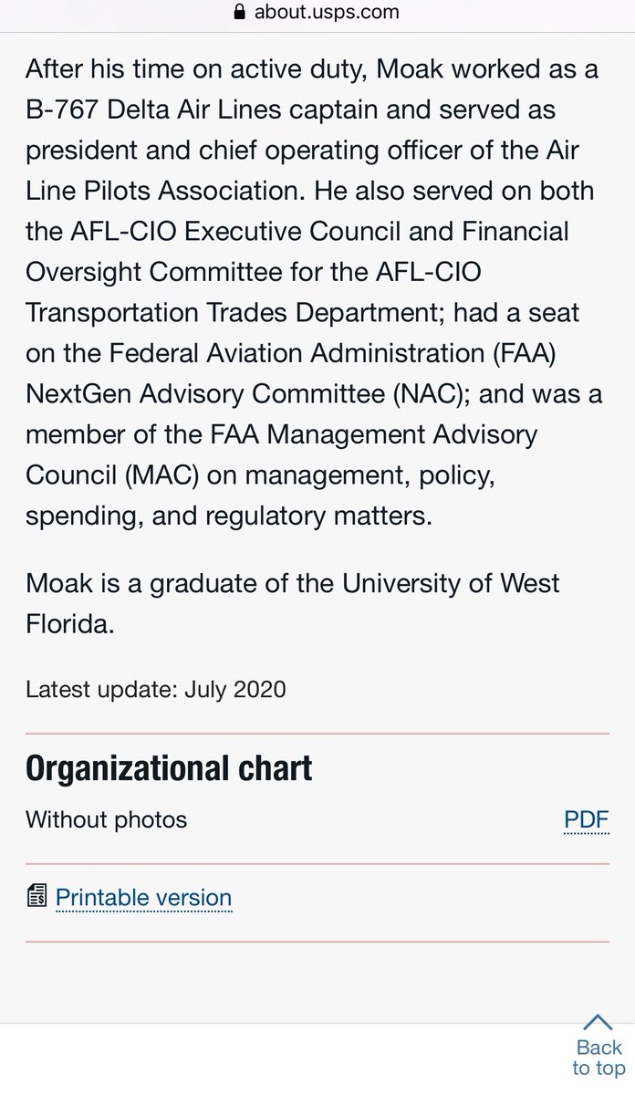 Donald Moak, a veteran of the USMC & the Navy, serves on the USPS Board of Governors, and is the CEO of The Moak Group of Washington, D.C. His USPS biography and his contact information from The Moak Group website are attached. /5