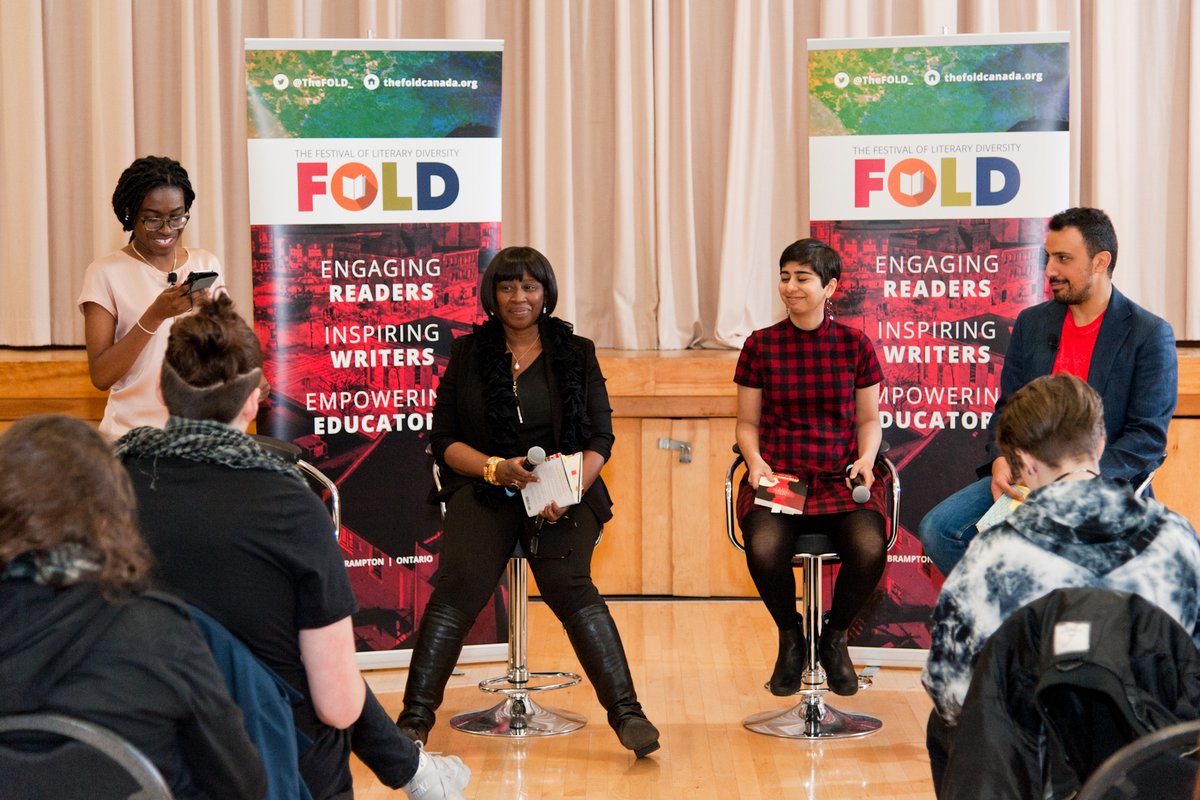 TheFOLD_'s tweet photo. We love these smiling faces! Vintage smiles from #FOLD2017 and our School Groups session featuring @adwoabadoe @arushi101 and @DimitriNasralla in conversation with @leonicka. Good times had by all! #ThrowbackThursday https://t.co/PVBxlXv0uV
