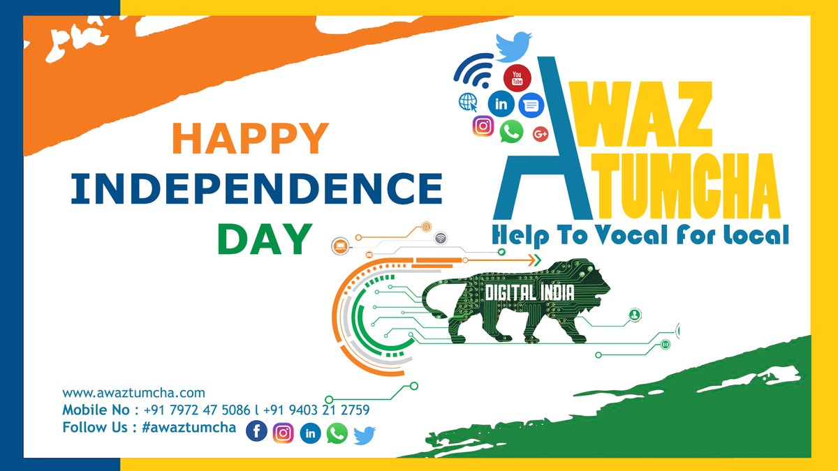 awaztumcha's tweet photo. Awaztumcha
Digital Marketing
Help to #vocal for #local
#Contact us for #digital #marketing
HAPPY INDEPENDENCE DAY 

#awaztumcha #73rdIndependenceDay #india #digitalindia #seo #digitalmarketingagency #webdesign #socialmediamarketing #branding #digitalmarketingstrategy  #like #Pune https://t.co/DxU0UaJERl