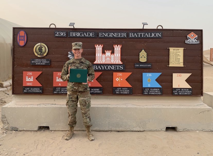 U.S. Soldier, Spc. Ashley Dickerson, a small arms maintainer in the 230th Brigade Support Battalion #30thabct recieves a certificate of achievement and is recognized as the @usarmycentral Maintainer of the Month while deployed in the Middle East for @TFSpartan Aug. 14, 2020.