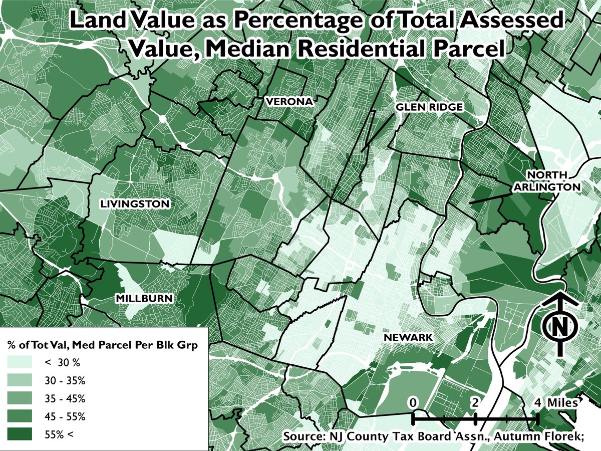 What story does this tell? Higher land to total value ratios indicate that the value of the land accounts for a greater share of valuation - and inversely, that improvements account for a smaller share.