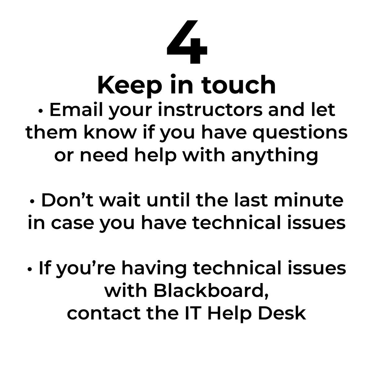 cppbac's tweet image. 4. Email your instructors if you have any questions about the course. Our pro tip to you is not to wait until the last minute to submit work or take a test. If you run into technical issues with Blackboard, contact the IT Help Desk (info is at the link in our bio). #CalPolyPomona