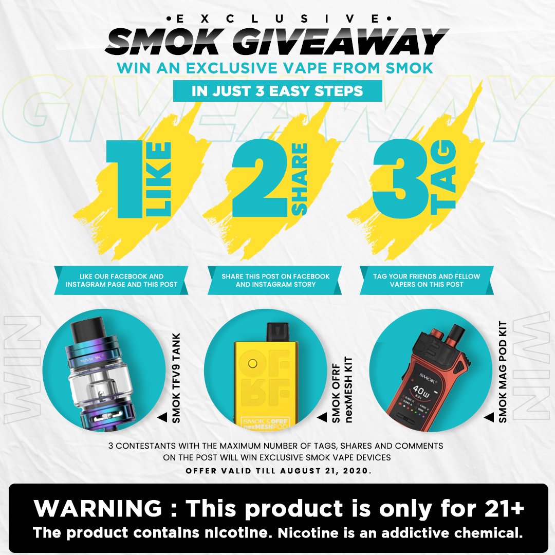 smokdeal's tweet photo. "GIVEAWAY ALERT"
We are conducting a #Giveaway giveaway of #SMOK Smok products on our Instagram. Go do check it out. All the best
@SMOKTECHNOLOGY https://t.co/F4UiP1lL3p