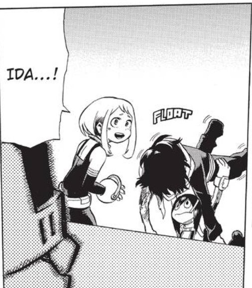Ch. 20 Ochako has this one panel. She realizes Iida's back when the teachers arrive. We can also see she was helping Tsuyu with moving the now unconscious Aizawa