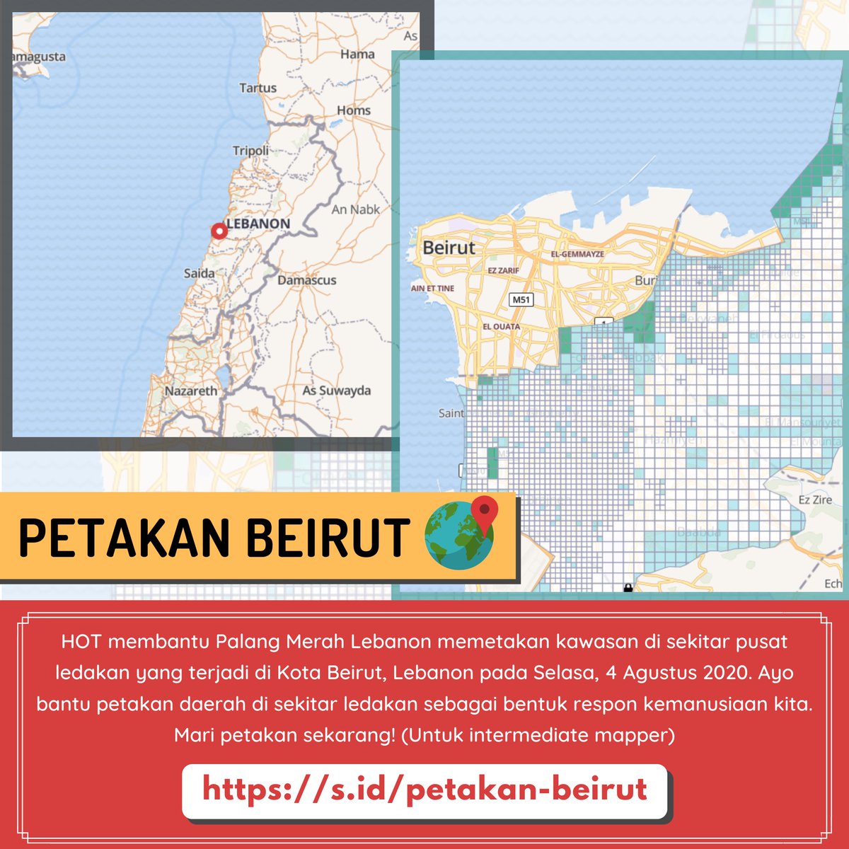 HOTOSM_ID's tweet image. ❗Calls for Humanitarian Action

HOT supporting the @RedCrossLebanon in response to the #BeirutBlast by mapping an extended area around central #Beirut.

Help us map Beirut: 
🌏s.id/petakan-beirut

P.S: This is for intermediate mappers.

#disastermapping #Beirut