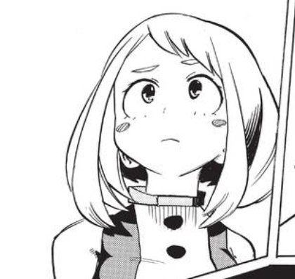 We get a shot of all the kids post-USJ and this is Ochako's expression. I see concern/worry idk about yall. And that tracks what with the villains attacking and all