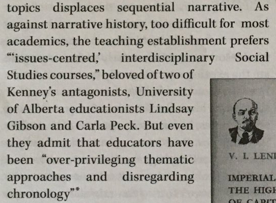 He despises "issues-based interdisciplinary social studies," which he incorrectly assumes is beloved by my colleague  @cpeck3 and I.