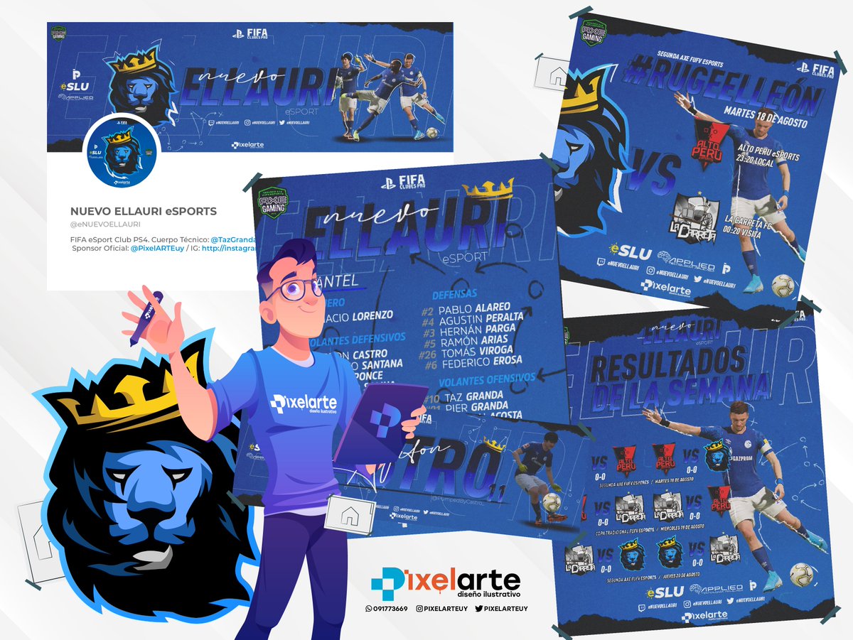 Pixelsuy's tweet image. Presentación gráfica para la nueva temporada de @eNuevoEllauri.

*Portada y perfil Twitter
*Portada Jugador
*Presentación de plantel
*Partido a disputar
*Resultados semanal

#NoBusquesOtro #pixelARTEuy