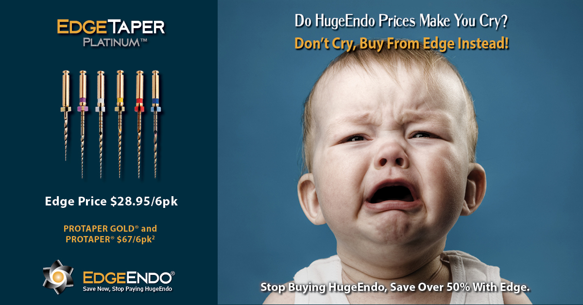 EdgeEndo's tweet photo. Enjoy FREE Ground Shipping on all orders!
EdgeTaper Platinum™ features our Heat-Treated Fire Wire™ NiTi. Cost is $28.95/6 pack making it 1/2 the cost of ProTaper Gold® which cost $67/6 pack. https://t.co/R04Yr6Nne4 #EdgeEndo #EdgeStrong #EndoStrong https://t.co/iyblJZI1sy