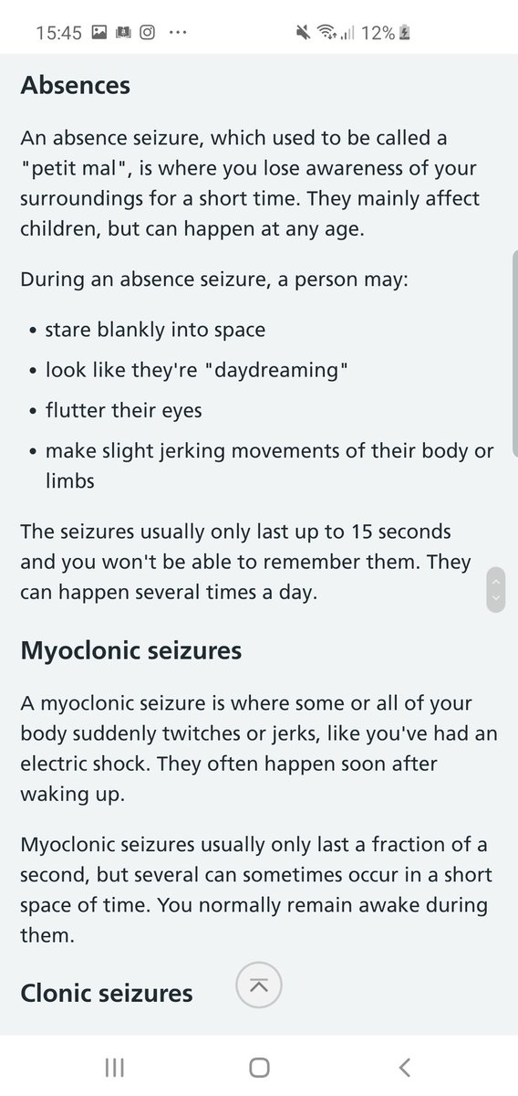 Thirdly; what does a Seizure look like?Seizures come in a WIDE variety.Here is all the different types explained properly and medically by the NHS: