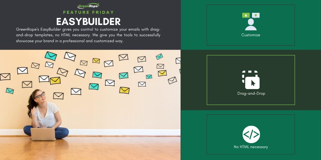 GreenRope's tweet photo. Utilizing the EasyBuilder will give you creative control over your email marketing &amp; save you money from having to hire a professional. GreenRope provides easy drag-and-drop templates that you can customize. no HTML necessary. https://t.co/ffrH5HQYge #EasyBuilder #CRM #GreenRope https://t.co/FkabPCT8fy