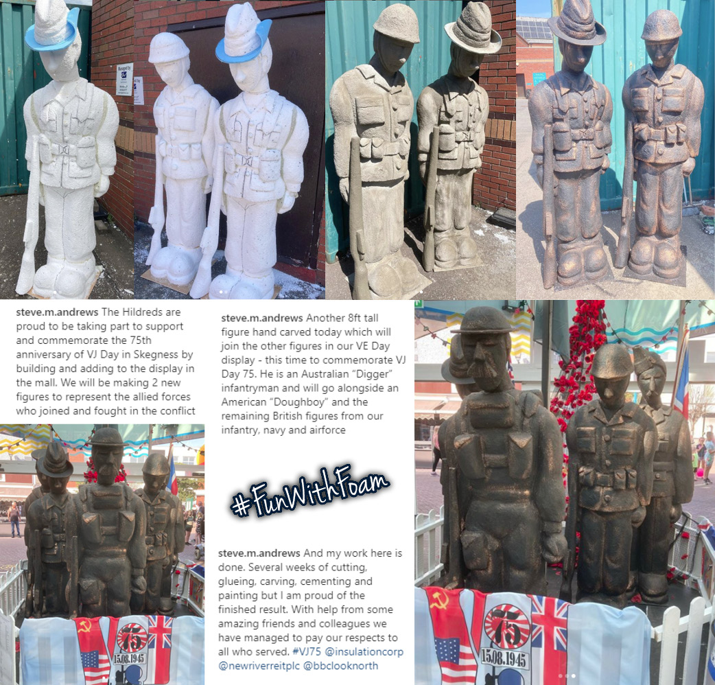 InsulationCorp's tweet photo. Our friend Steve at @HildredsSCSkeg is always creating something awesome out of #EPSfoam. One of his latest creations honored their #military heroes and allies with beautiful "bronze" statues. We love Steve's unique style and zest for foam carving! Happy #FunWithFoam Friday! https://t.co/Y3RnERUEJG