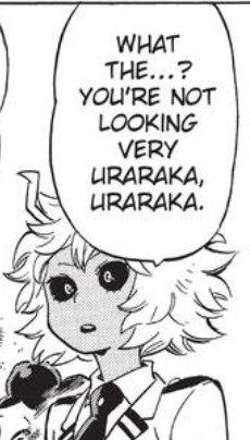 Additional note I think this was a weird translation lol. Not wrong just odd? She might have meant it as her name, but I think it makes more sense with the word uraraka (麗らか) which means peaceful and wonderful. She looked really fierce which is kinda the opposite so...